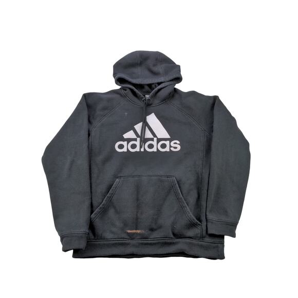 Mens Adidas Hoodie Sweatshirt SZ L Pullover Black White Spell Out Logo - Picture 1 of 11